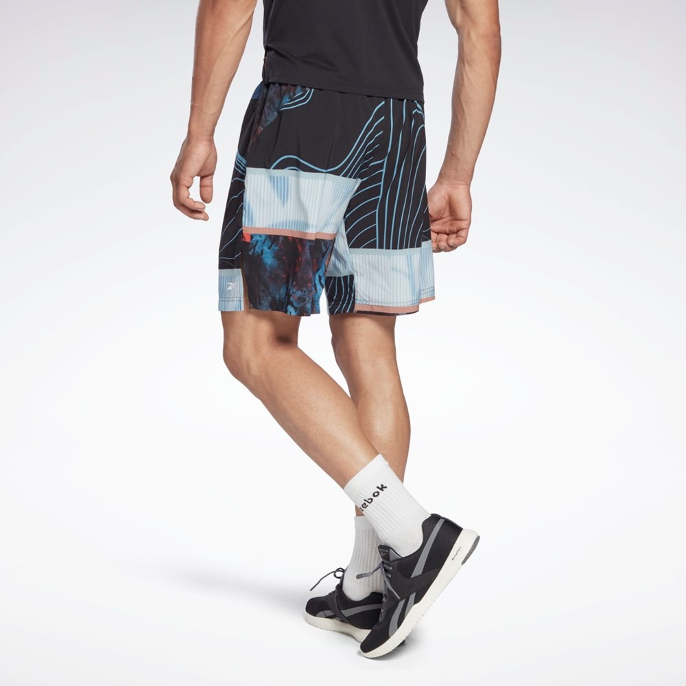 Reebok Austin Allover Print Shorts Černé | DGJMX4605