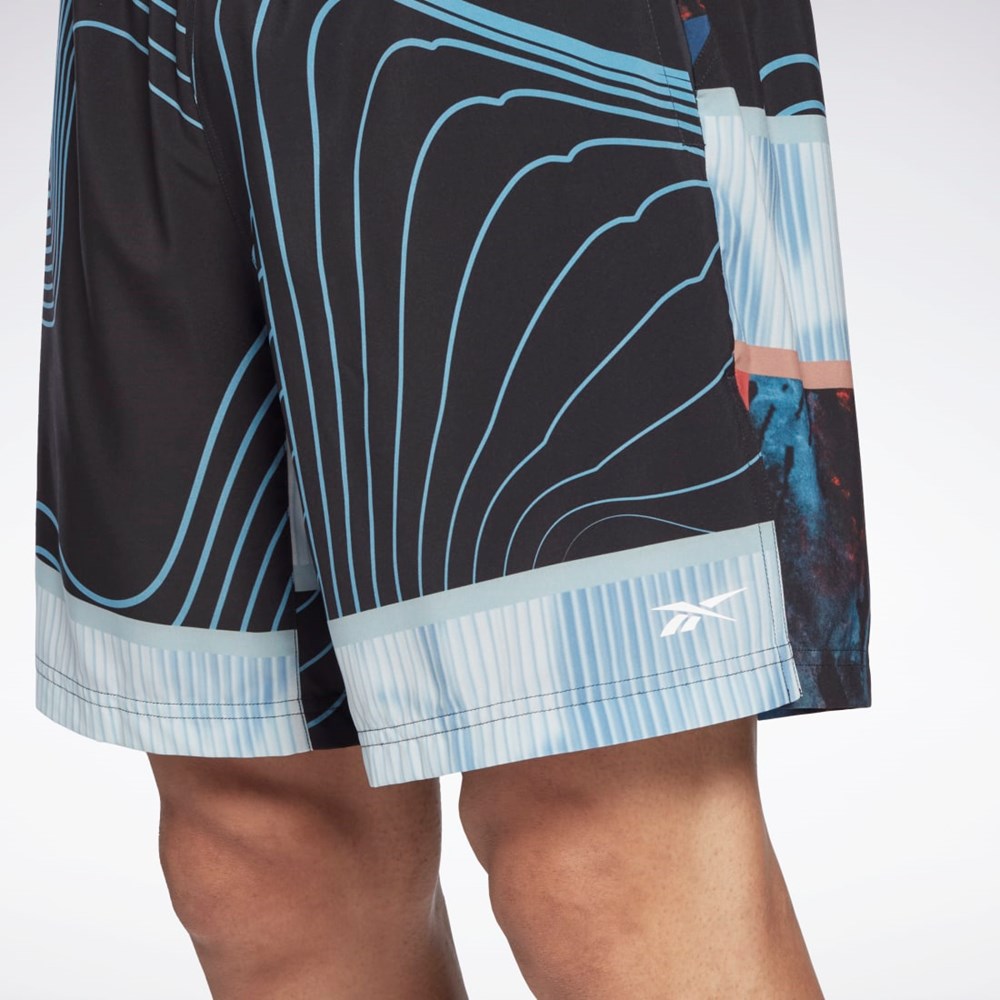 Reebok Austin Allover Print Shorts Černé | DGJMX4605