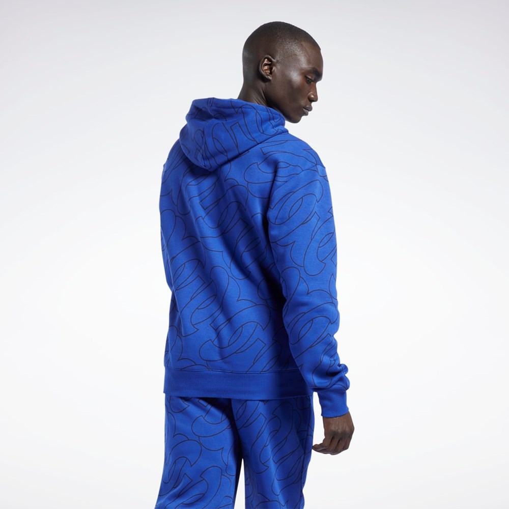 Reebok Basketball Question Allover Print Fleece Hoodie Classic Cobalt | FWZOR3075