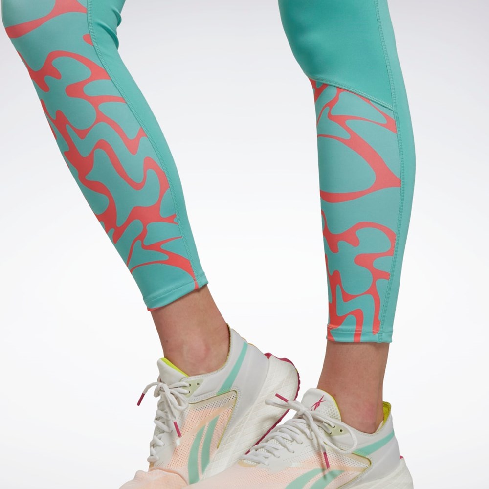 Reebok Běžecké Printed Leggings Semi Classic Teal | MRHBZ2471