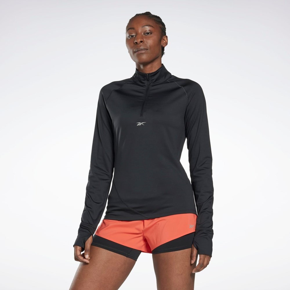 Reebok Běžecké Quarter-Zip Sweatshirt Černé | JXQLK7218