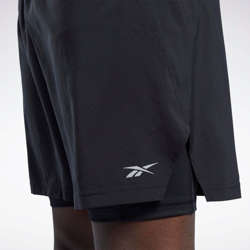 Reebok Běžecké Two-in-One Shorts Černé | XJYPO5703