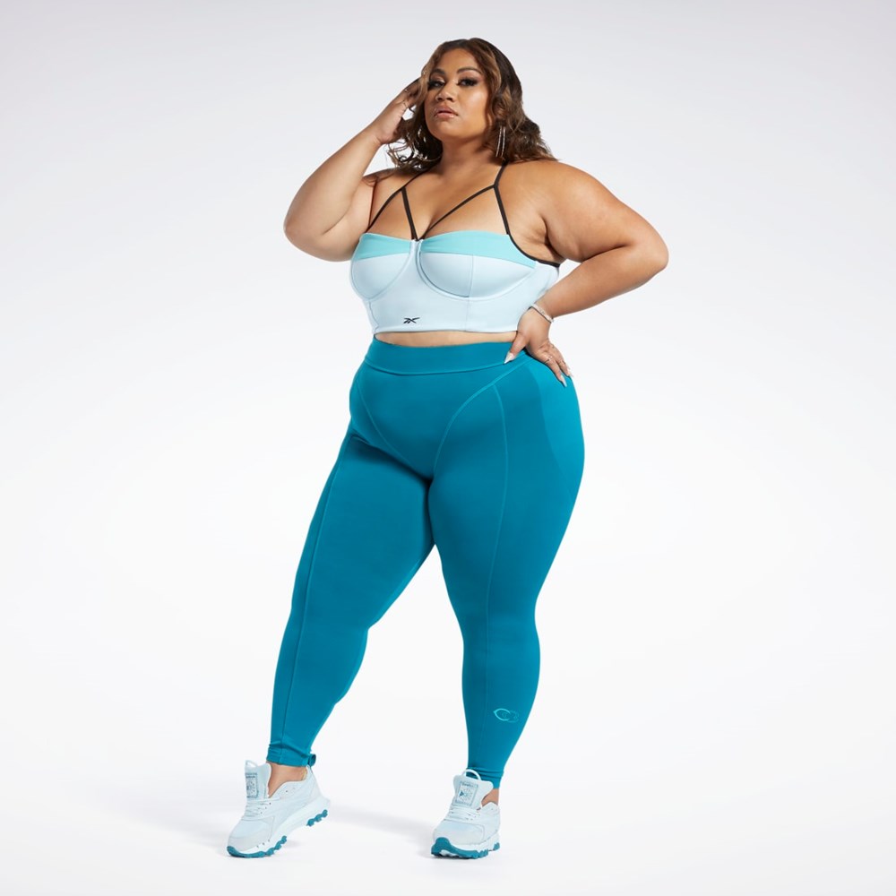 Reebok Cardi B High-Rise Tights (Plus Size) Seaport Teal | HFIYK0437