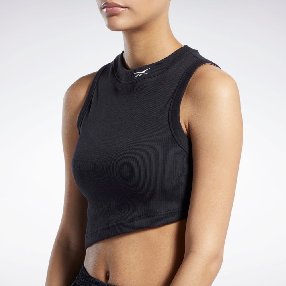 Reebok Classics Cropped Žebrovaný Tank Top Černé | VLADH4586