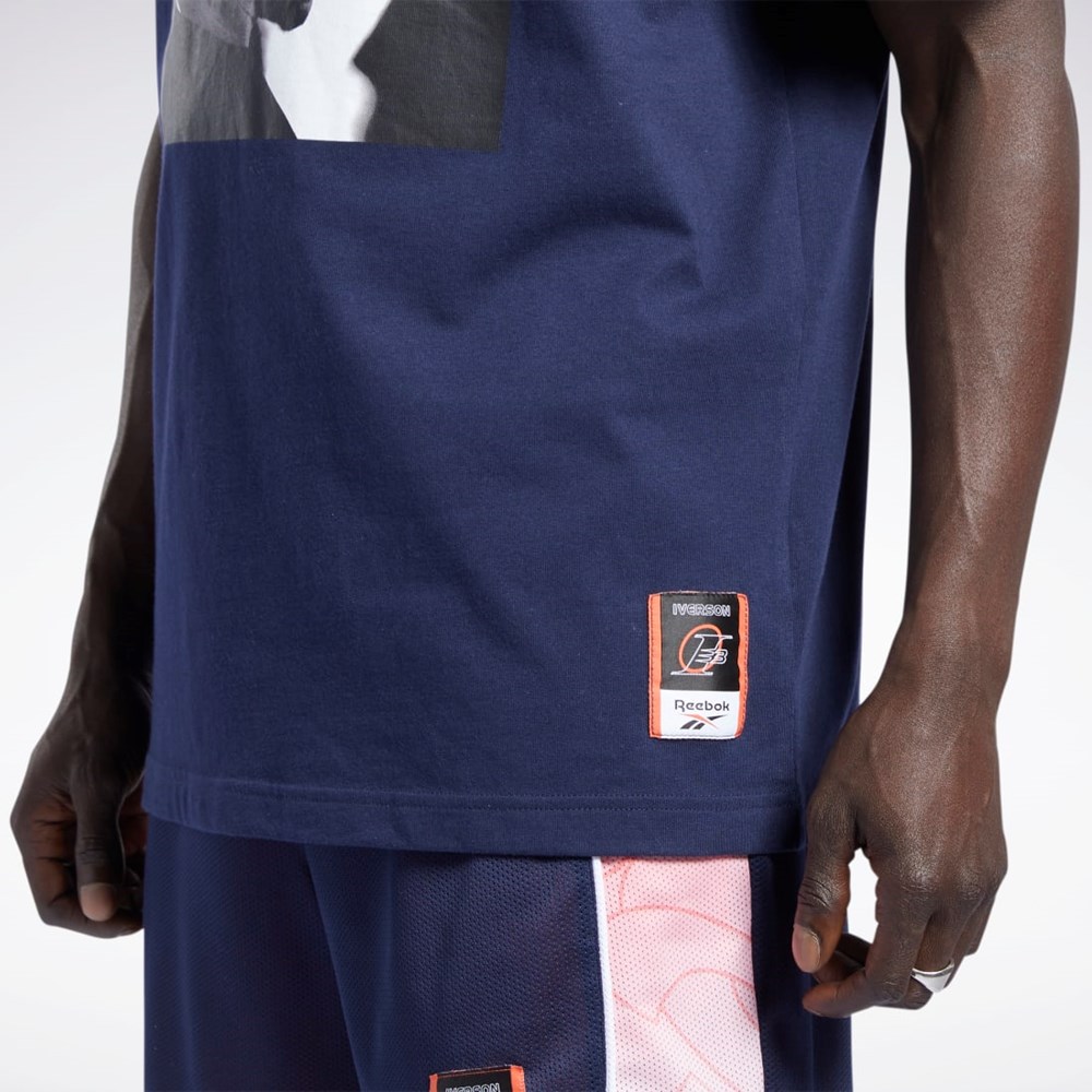 Reebok Iverson Basketball I3 Blue Print Krátké Sleeve T-Shirt Tmavě Blankyt | XYKSE5218