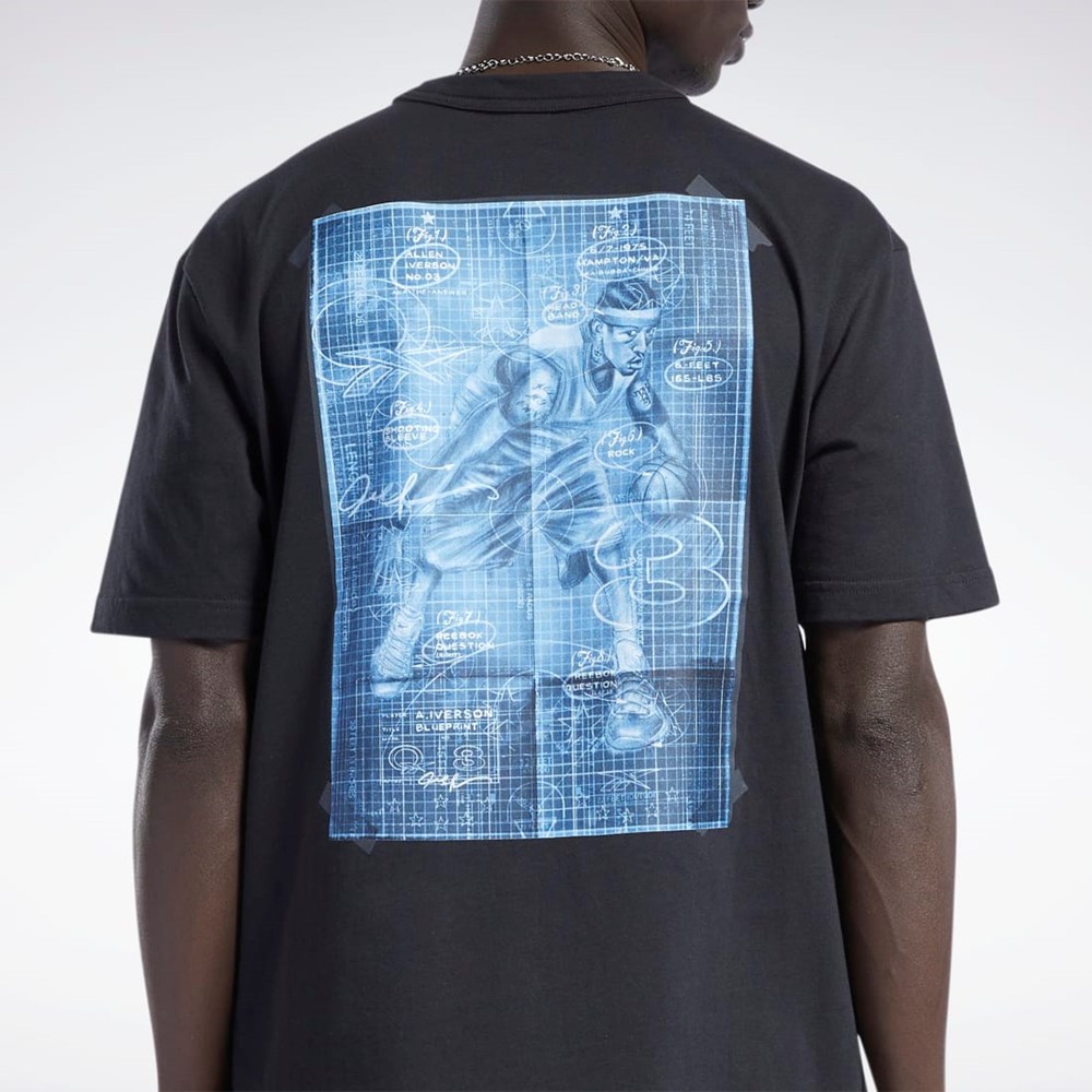 Reebok Iverson Basketball I3 Blueprint Krátké Sleeve T-Shirt Černé | FEYLU8264
