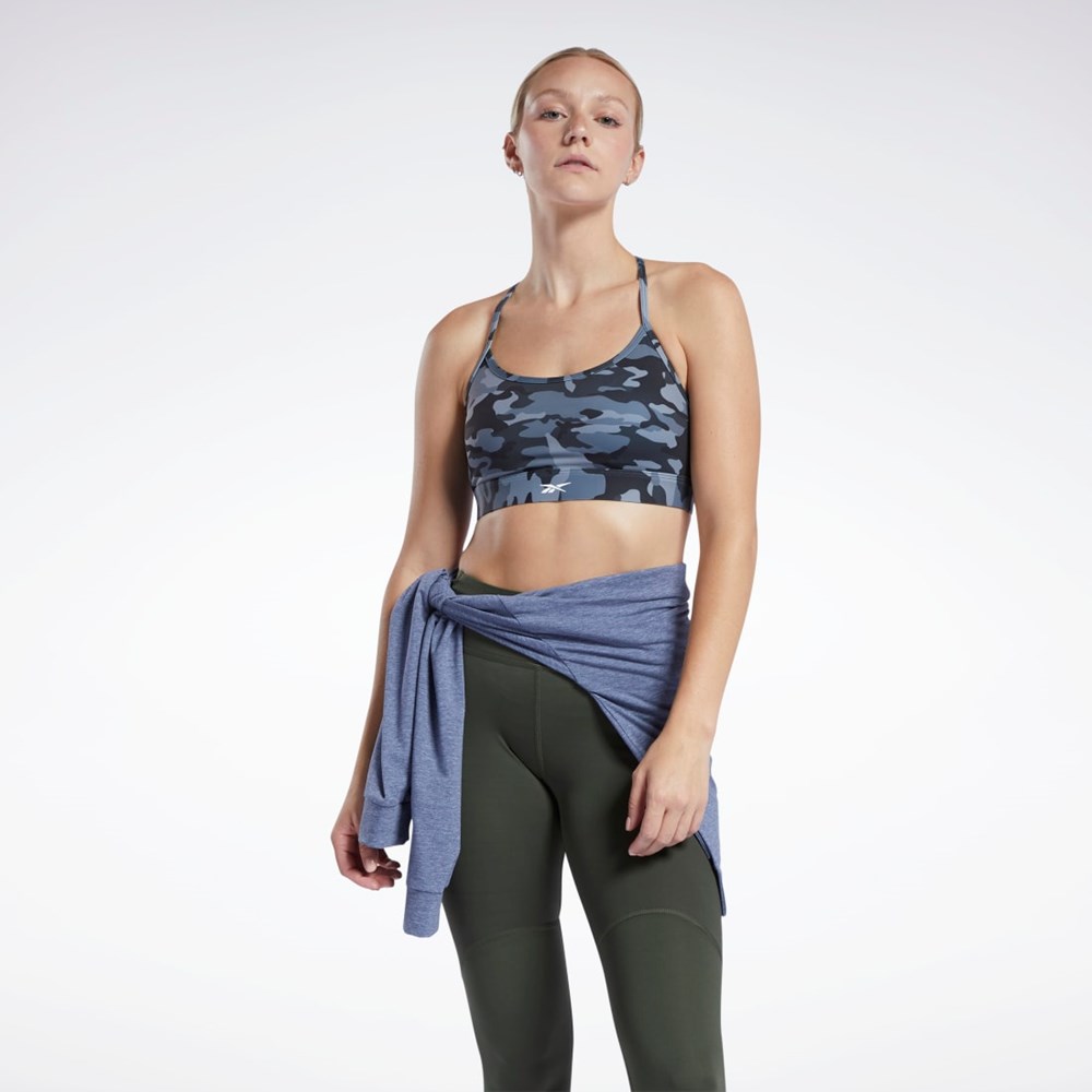 Reebok Lux Hubená Páskové Camo Print Sports Bra Černé | PMUOS8410