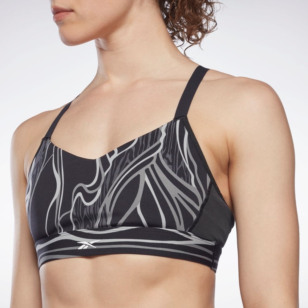 Reebok Lux Páskové Nature Grown Print Sports Bra Černé | QOHLT4372