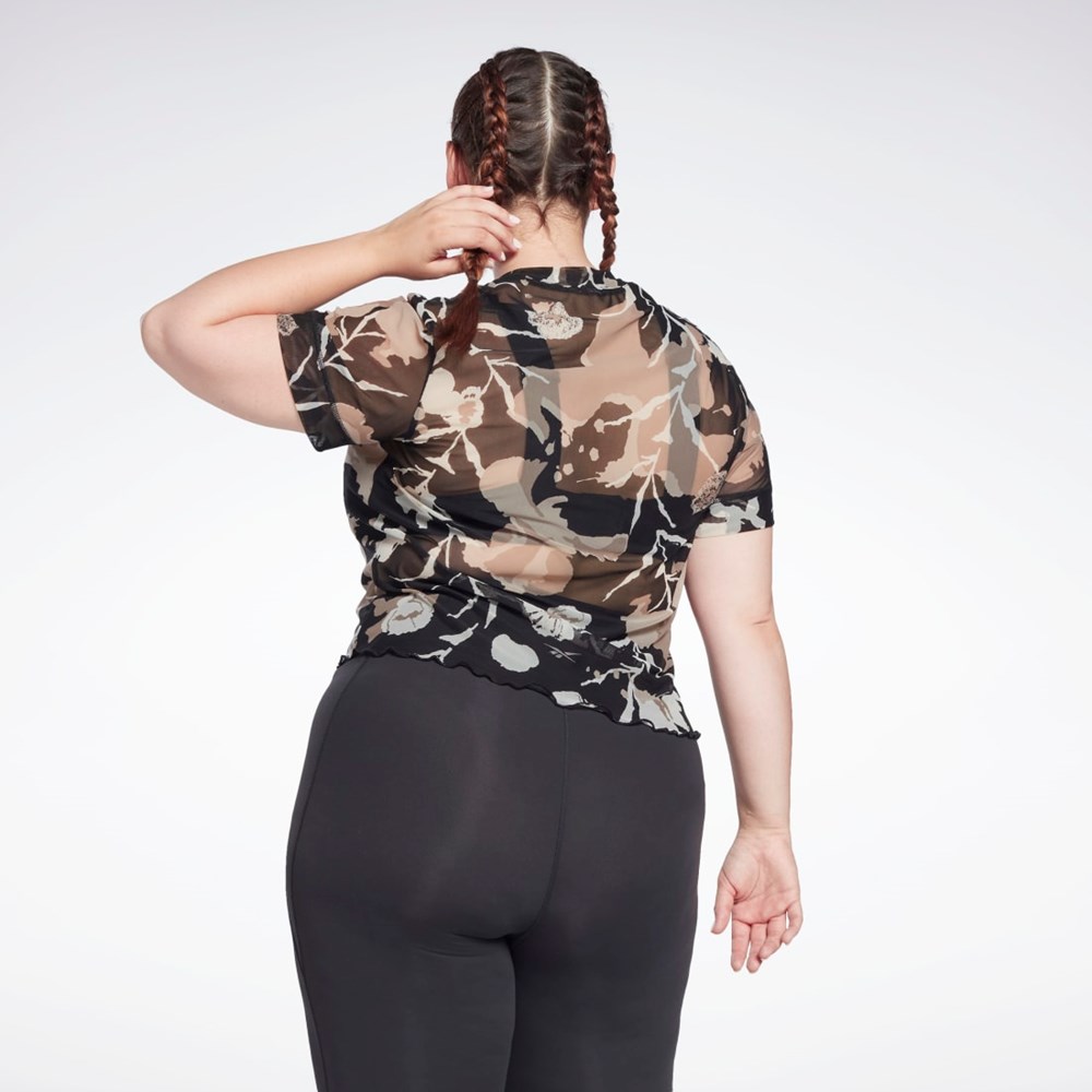 Reebok MYT Allover Print Mesh T-Shirt (Plus Size) Černé | PQJBD7835