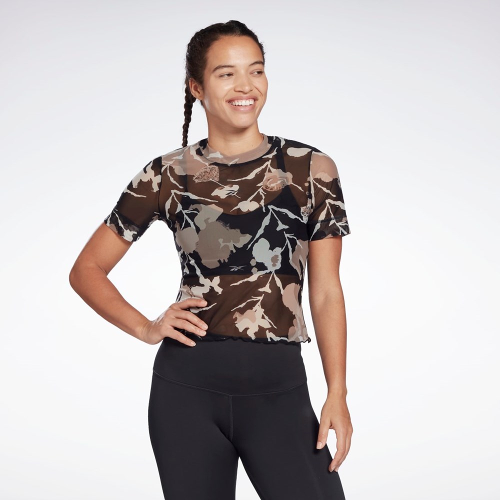 Reebok MYT Allover Print Mesh T-Shirt Černé | CRWTF3420