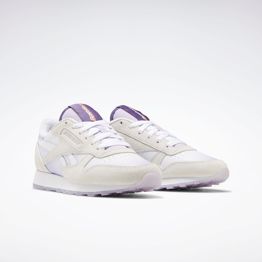 Reebok MadWomen Classic Leather Shoes Bílé Bílé Fialové | QIEFL4839