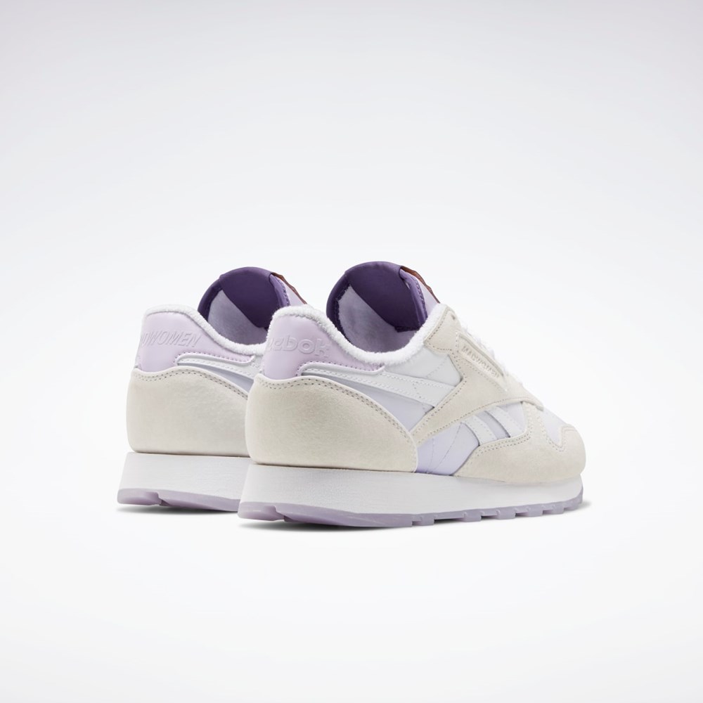 Reebok MadWomen Classic Leather Shoes Bílé Bílé Fialové | QIEFL4839