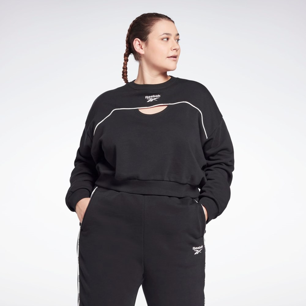 Reebok Piping Crewneck Sweatshirt (Plus Size) Černé | NOICB9750