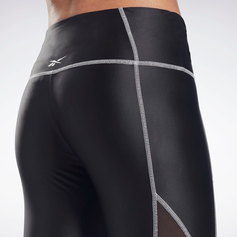 Reebok Studio Shiny Mesh Tights Černé | PYBZL7125