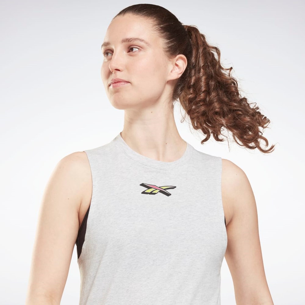 Reebok Tréninková Essentials Muscle Grafická Tank Top Světle Šedé | DQPOS9703