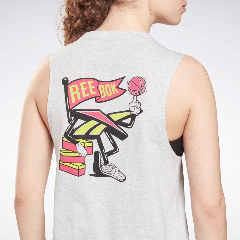 Reebok Tréninková Essentials Muscle Grafická Tank Top Světle Šedé | DQPOS9703