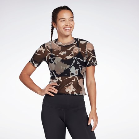 Reebok MYT Allover Print Mesh T-Shirt Černé | CRWTF3420