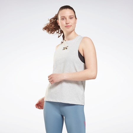 Reebok Tréninková Essentials Muscle Grafická Tank Top Světle Šedé | DQPOS9703
